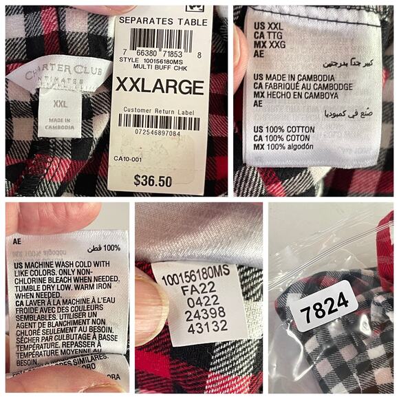 Charter Club NWT Women's PJ Pants Relaxed Fit Size XXL Multi Buffalo Check - Picture 6 of 6